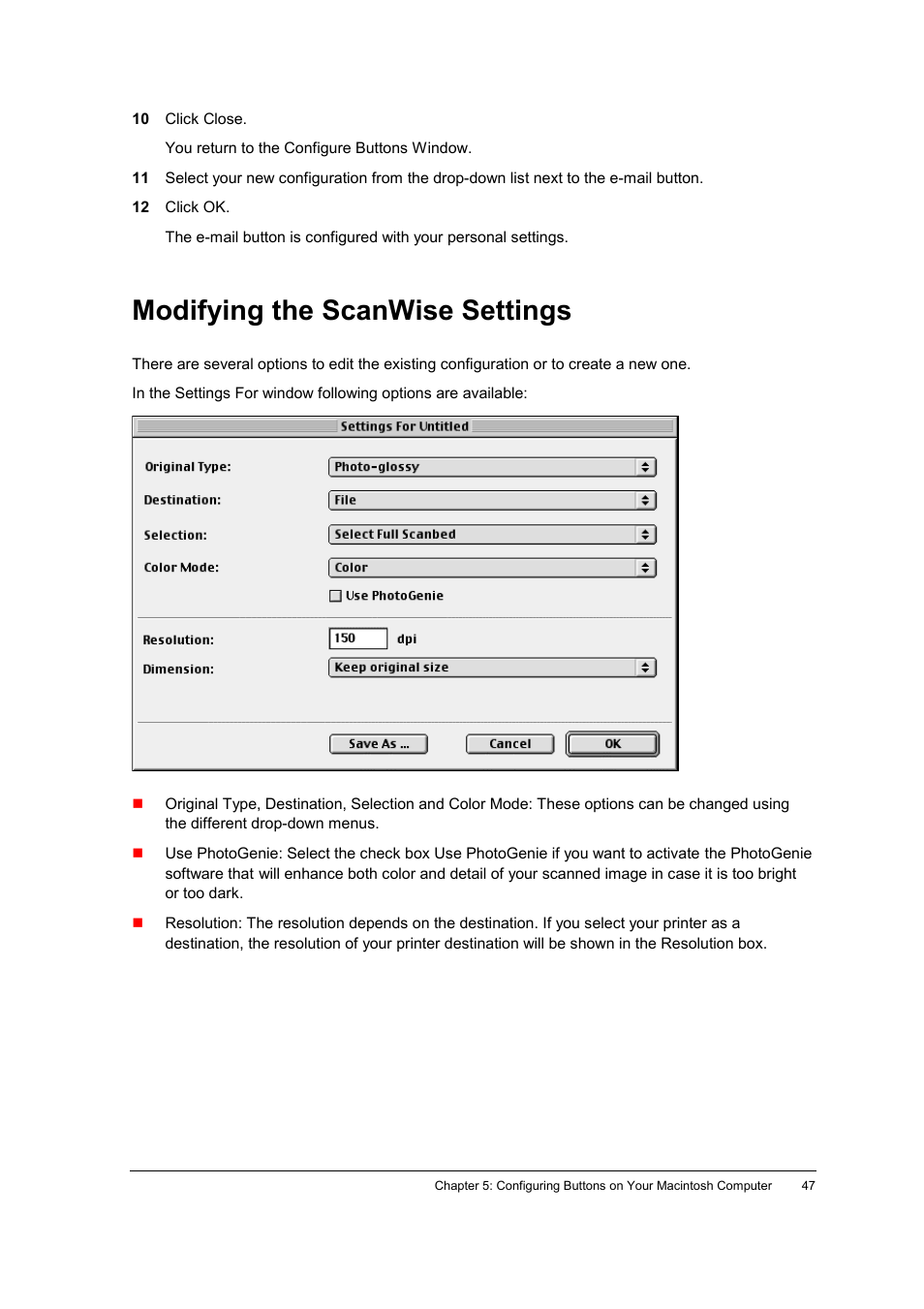 Modifying the scanwise settings | AGFA SNAPSCAN E42 User Manual | Page 47 / 63
