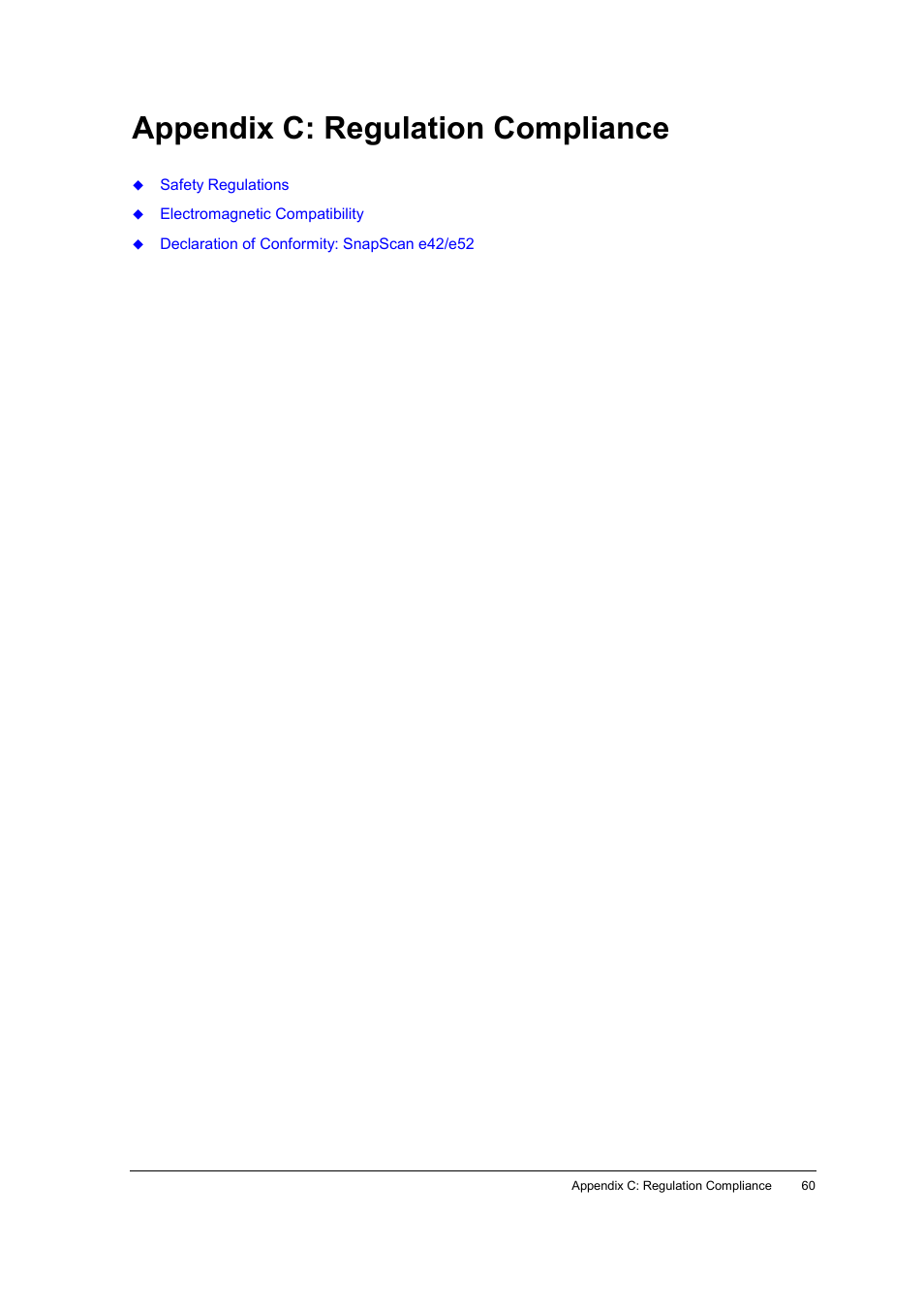 Appendix c: regulation compliance | AGFA SNAPSCAN E42 User Manual | Page 60 / 63