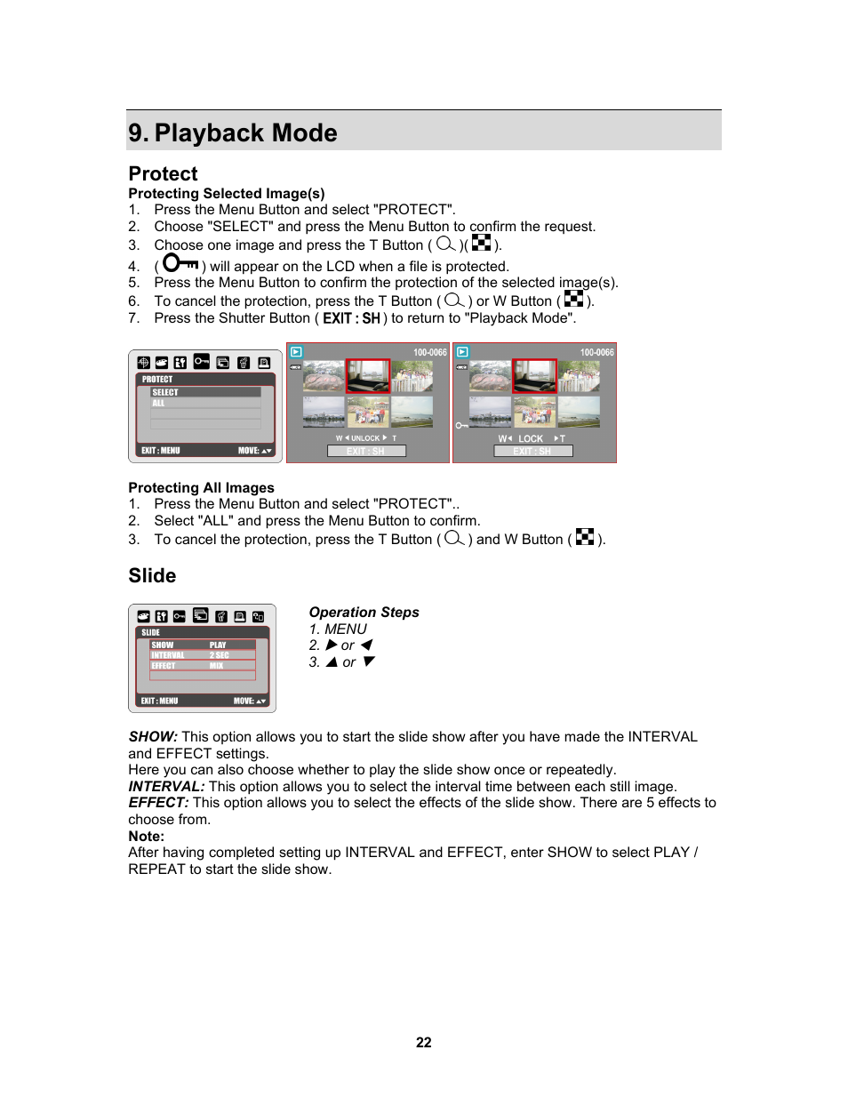 Playback mode, Protect, Slide | AGFA AP Sensor 830 User Manual | Page 22 / 31