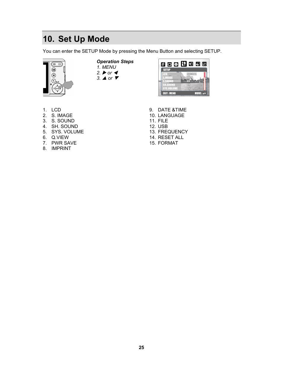 Set up mode | AGFA AP Sensor 830 User Manual | Page 25 / 31