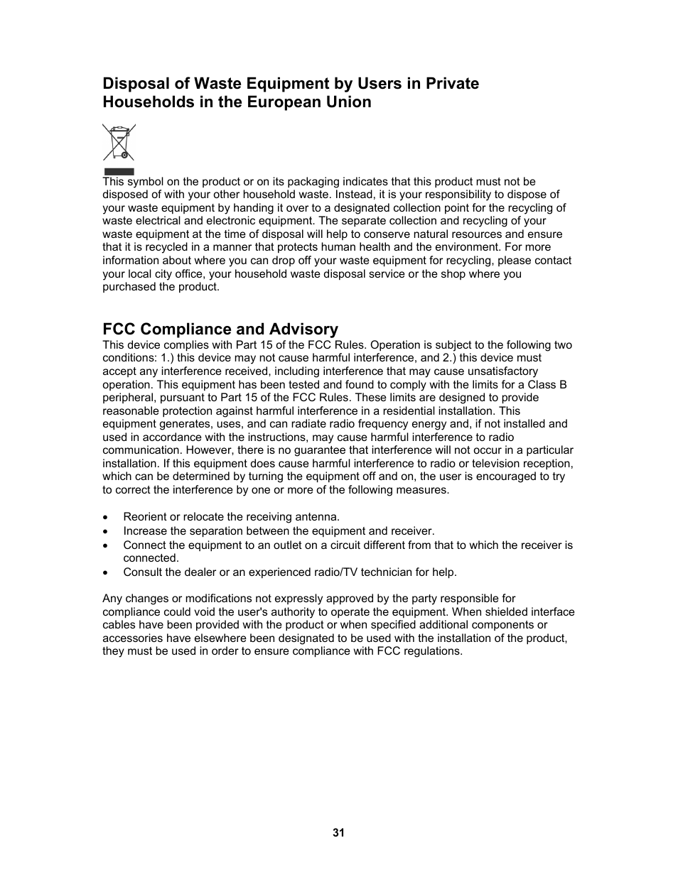 Fcc compliance and advisory | AGFA AP Sensor 830 User Manual | Page 31 / 31