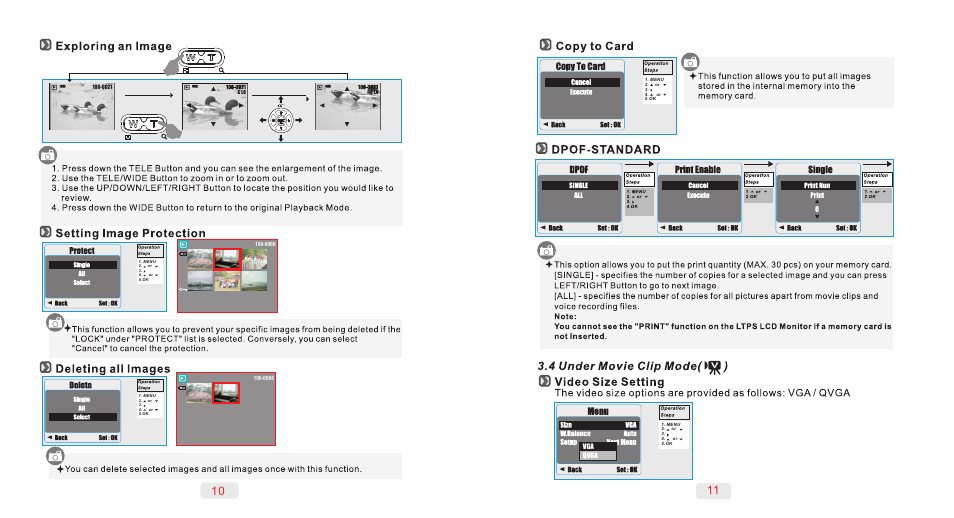 S setting image protection, Ib copy to card, S) dpof-standard | 4 under movie clip mode(t^), Ib video size setting | AGFA DC-504 User Manual | Page 7 / 11