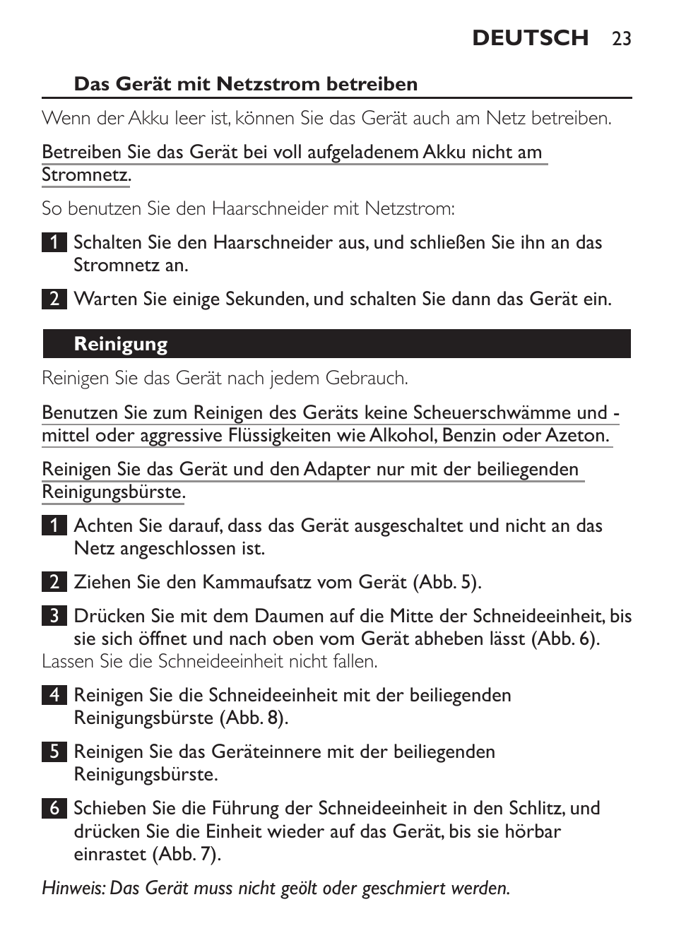 Reinigung | Philips HAIRCLIPPER Series 1000 Cortapelos User Manual | Page 23 / 94