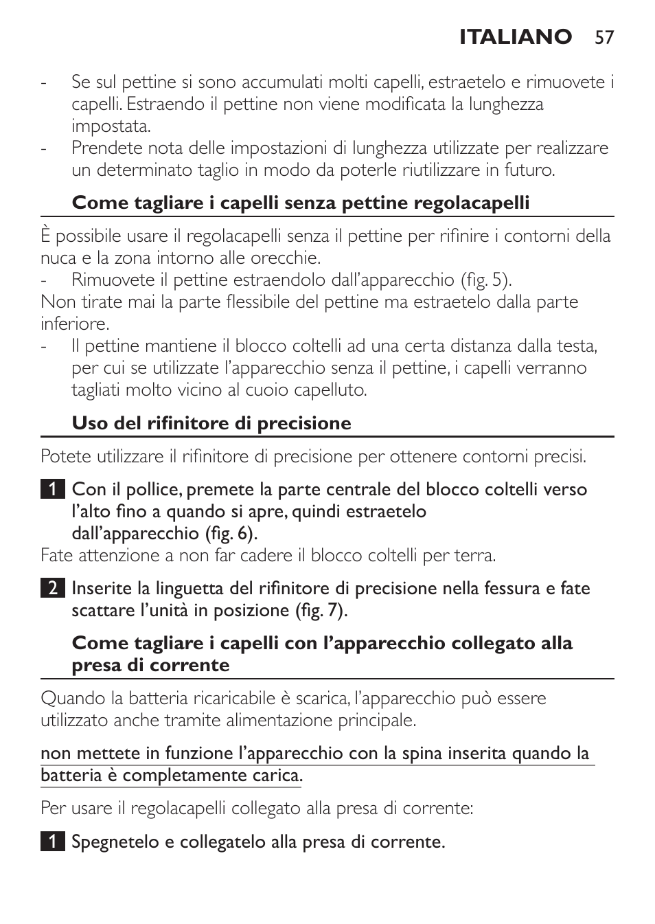 Uso del rifinitore di precisione | Philips HAIRCLIPPER Series 1000 Cortapelos User Manual | Page 57 / 94