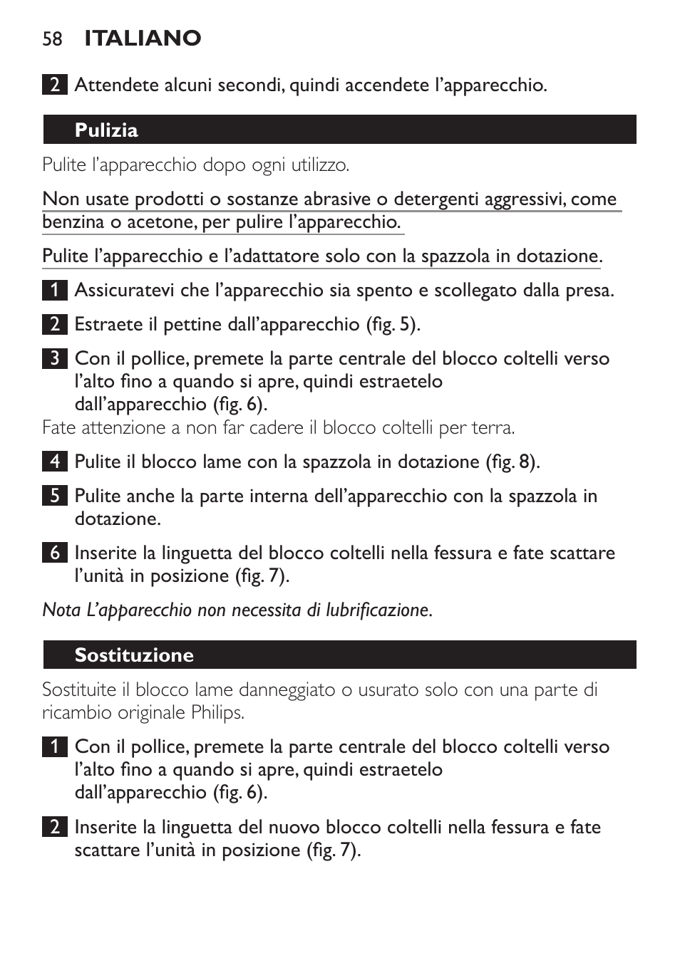 Pulizia, Sostituzione | Philips HAIRCLIPPER Series 1000 Cortapelos User Manual | Page 58 / 94