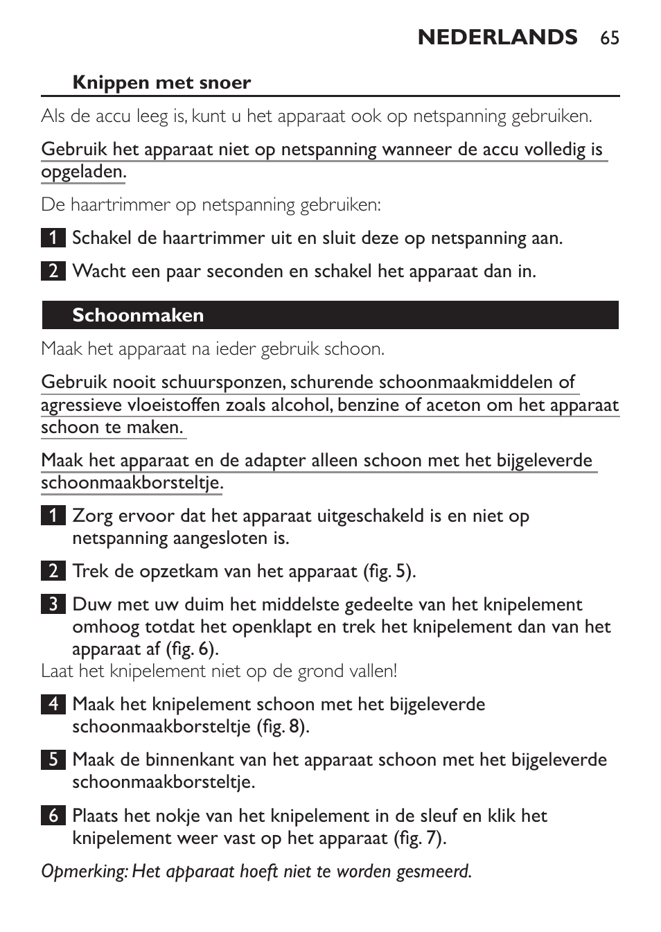 Schoonmaken | Philips HAIRCLIPPER Series 1000 Cortapelos User Manual | Page 65 / 94