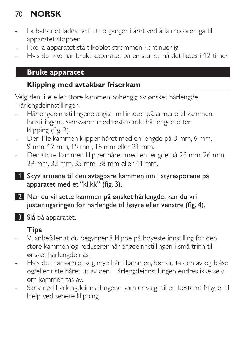 Bruke apparatet, Klipping med avtakbar friserkam, Tips | Philips HAIRCLIPPER Series 1000 Cortapelos User Manual | Page 70 / 94