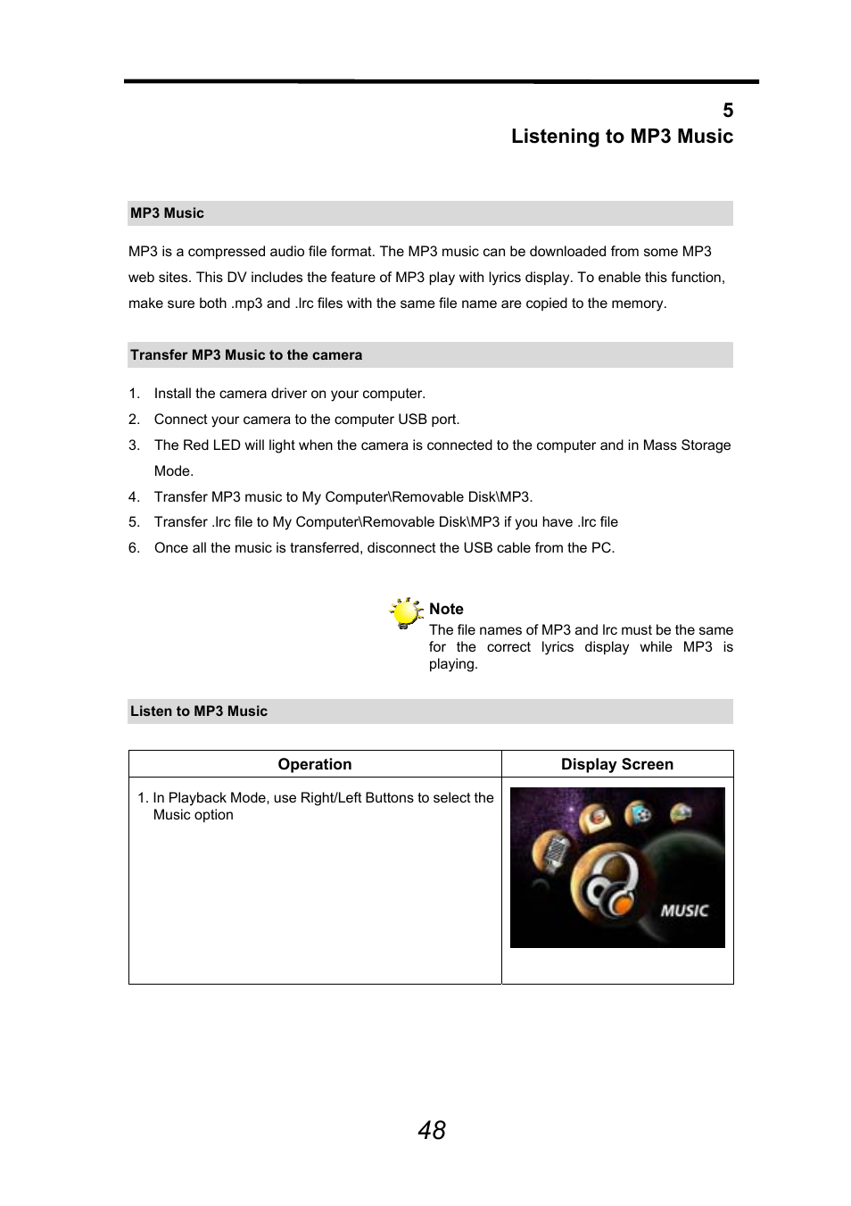 5listening to mp3 music | AGFA DV-5000G User Manual | Page 49 / 74