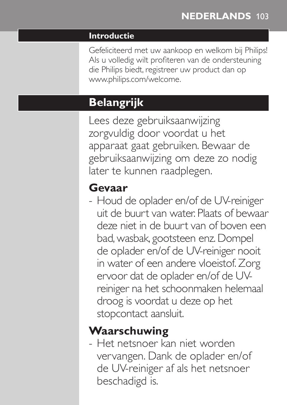 Nederlands, Nederlands 10 | Philips Sonicare HealthyWhite Cepillo dental sónico recargable User Manual | Page 103 / 144