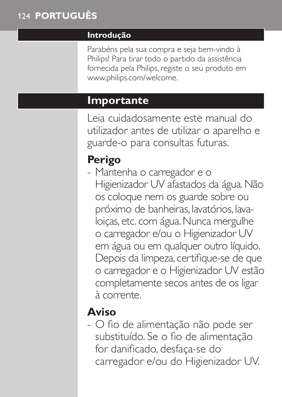 Português | Philips Sonicare HealthyWhite Cepillo dental sónico recargable User Manual | Page 124 / 144