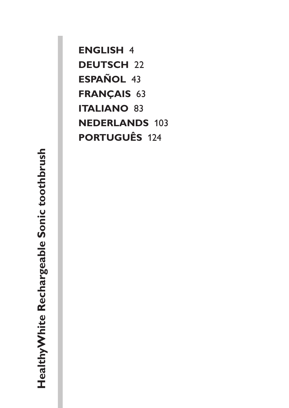 Table of content | Philips Sonicare HealthyWhite Cepillo dental sónico recargable User Manual | Page 3 / 144