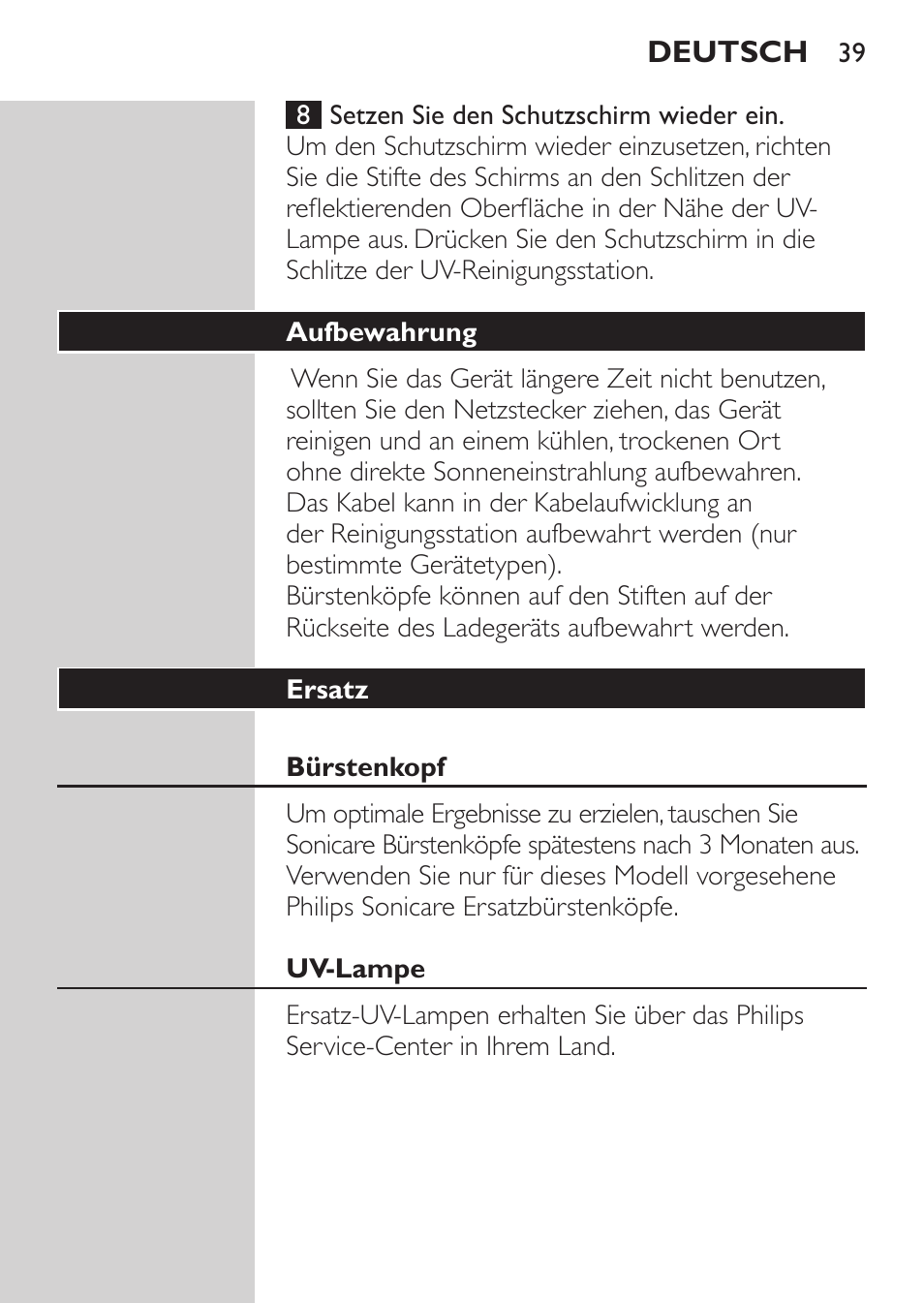 Philips Sonicare HealthyWhite Cepillo dental sónico recargable User Manual | Page 39 / 144