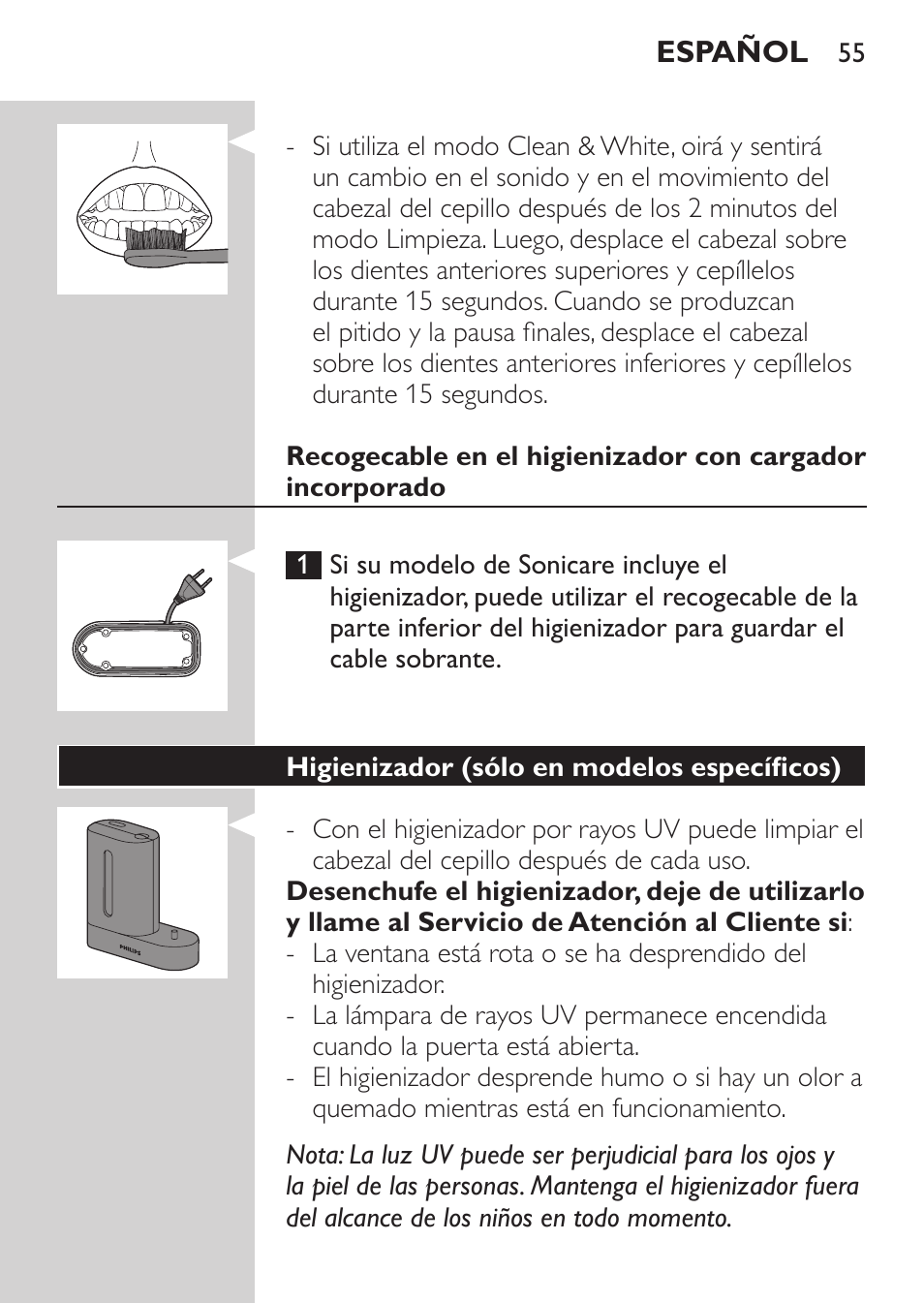 Philips Sonicare HealthyWhite Cepillo dental sónico recargable User Manual | Page 55 / 144