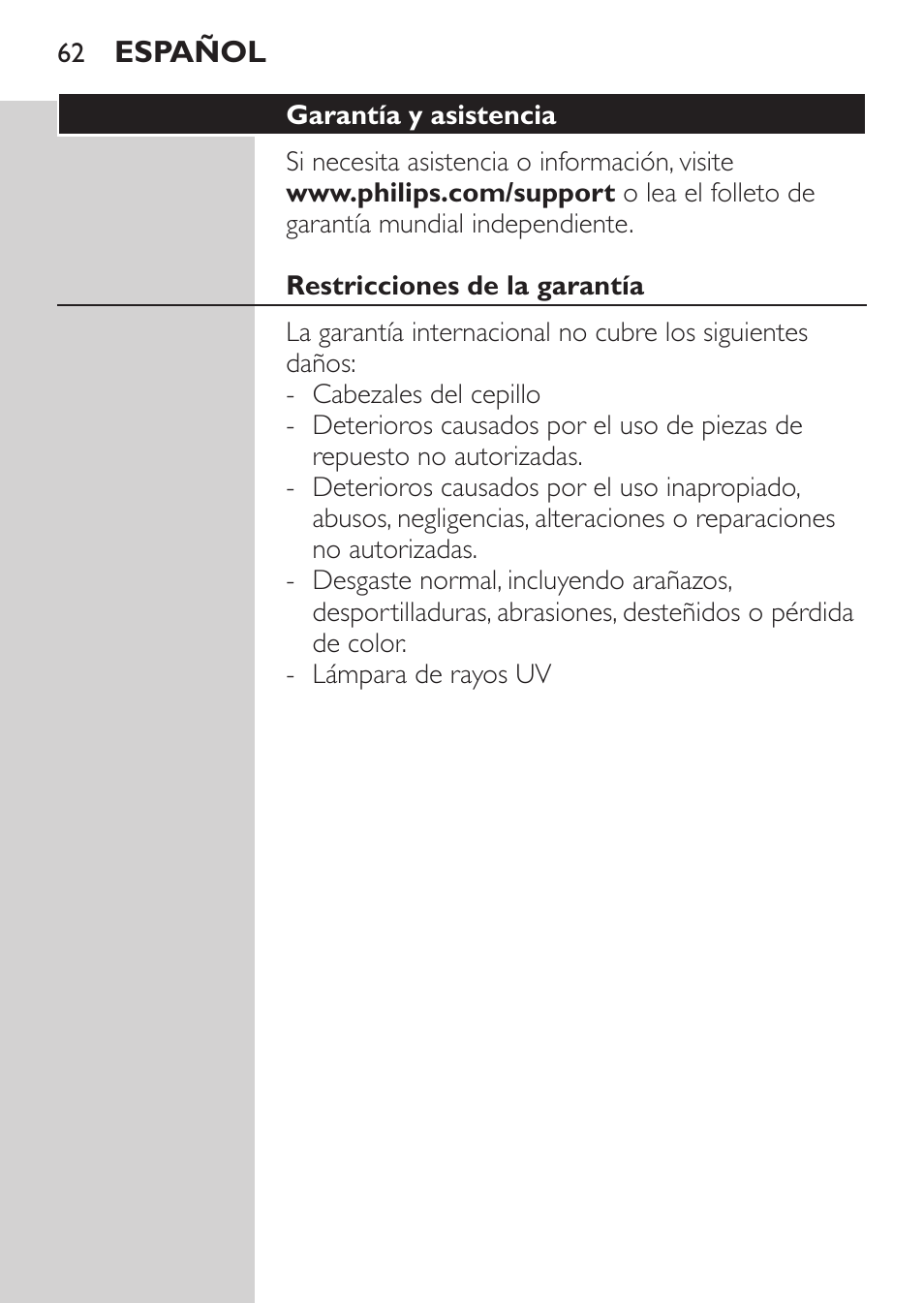 Philips Sonicare HealthyWhite Cepillo dental sónico recargable User Manual | Page 62 / 144