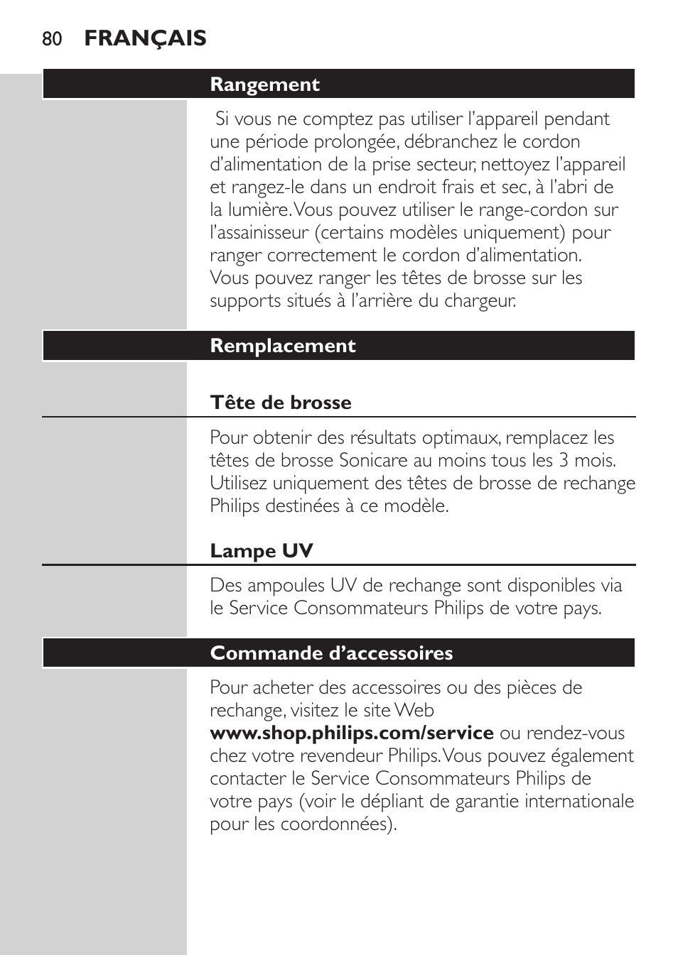 Philips Sonicare HealthyWhite Cepillo dental sónico recargable User Manual | Page 80 / 144