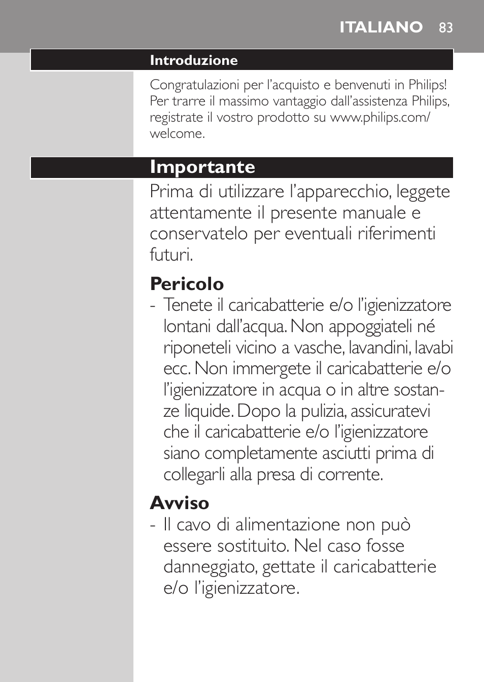 Italiano | Philips Sonicare HealthyWhite Cepillo dental sónico recargable User Manual | Page 83 / 144