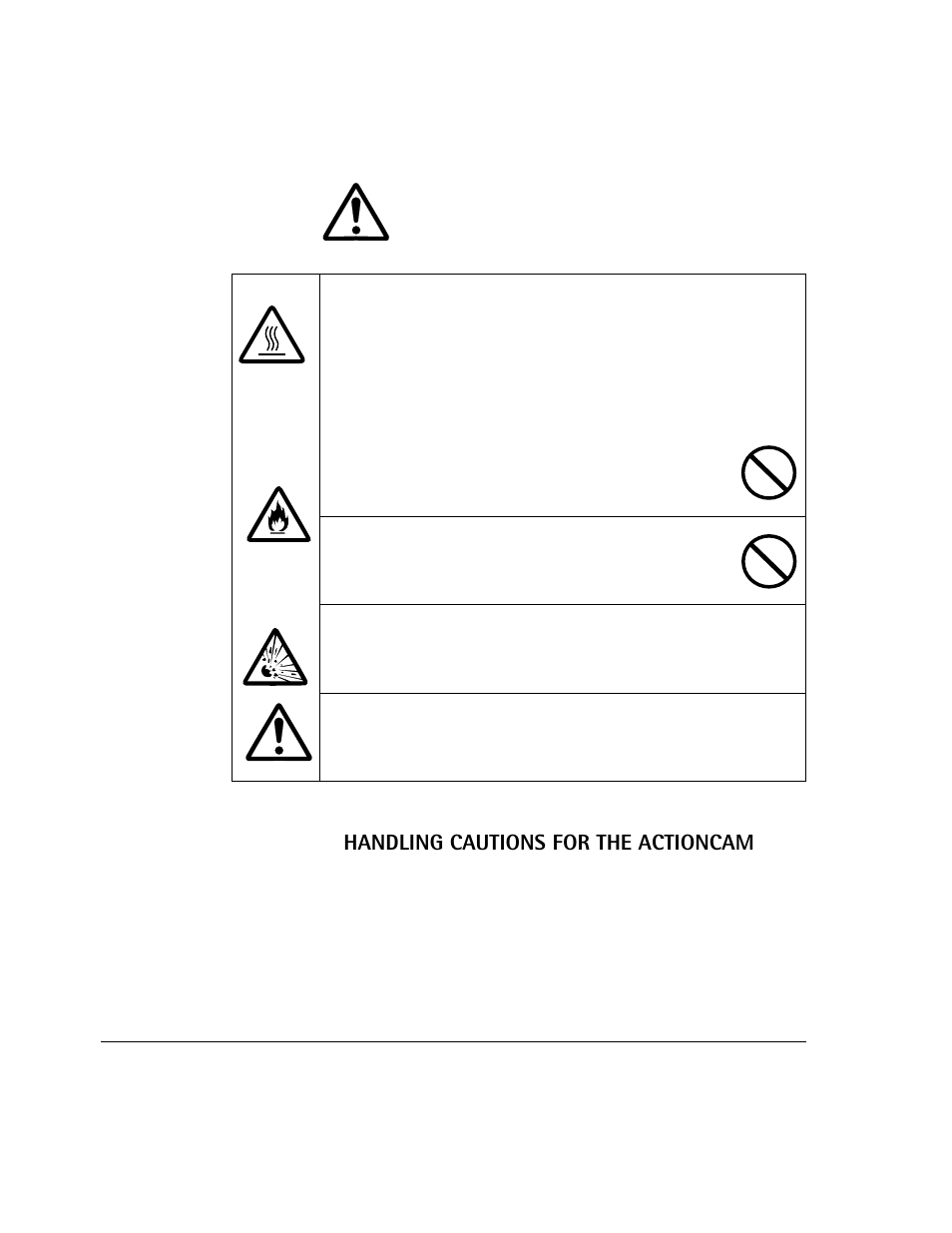 Handling cautions, Handling cautions for the actioncam | AGFA 307 User Manual | Page 13 / 73