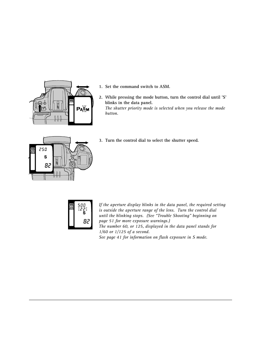 Shutter priority, S mode: shutter priority | AGFA 307 User Manual | Page 48 / 73