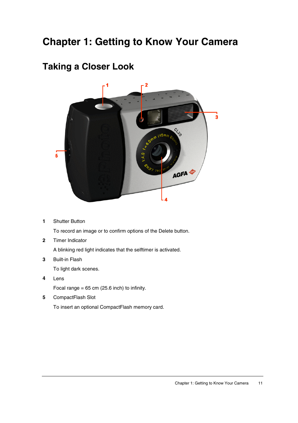 Chapter 1: getting to know your camera, Taking a closer look | AGFA ePhoto CL20 User Manual | Page 11 / 34