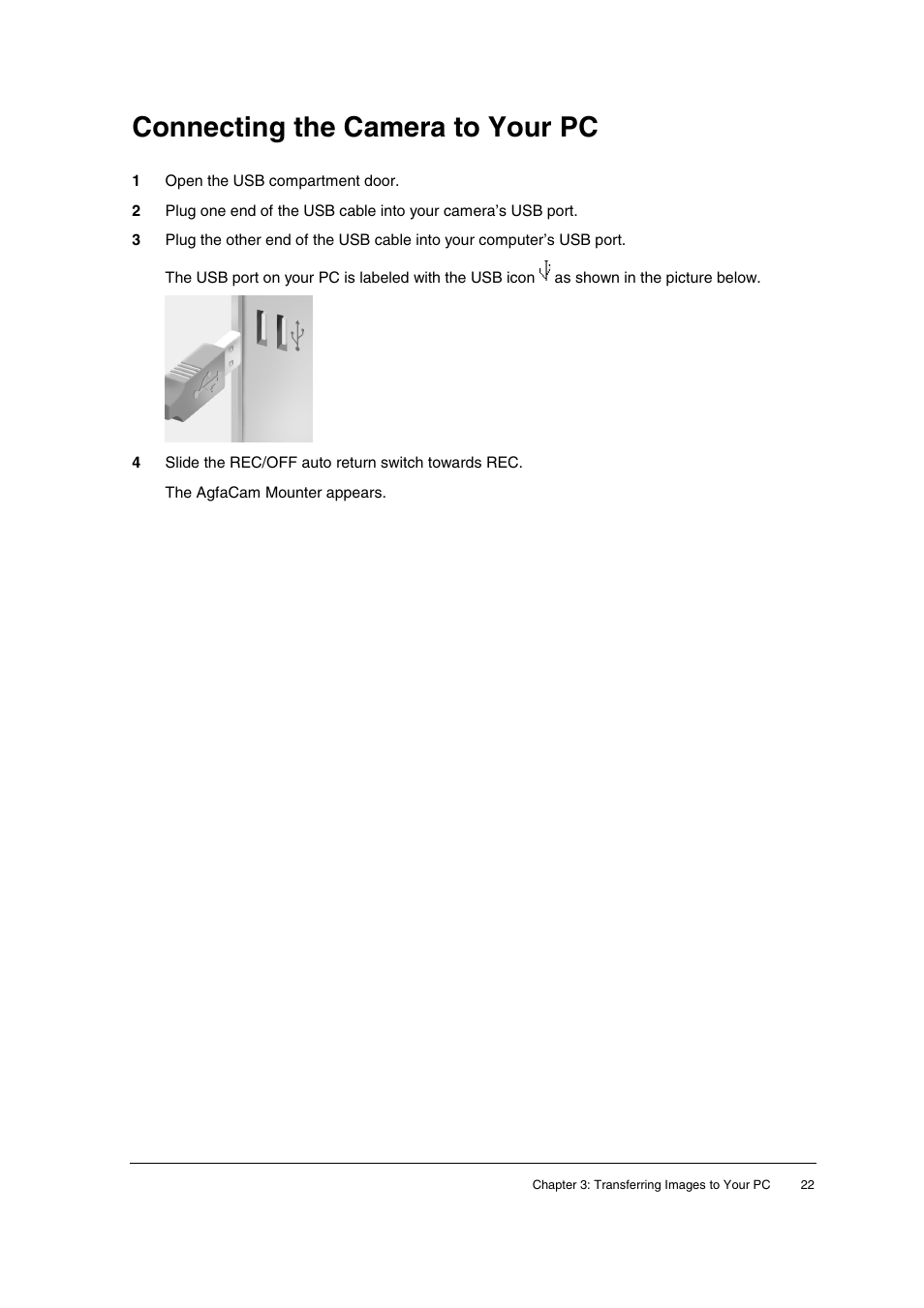 Connecting the camera to your pc | AGFA ePhoto CL20 User Manual | Page 22 / 34