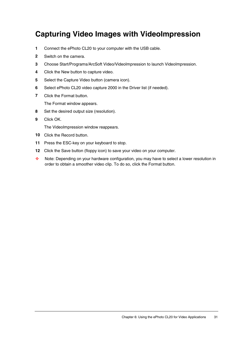 Capturing video images with videoimpression, P.31) | AGFA ePhoto CL20 User Manual | Page 31 / 34