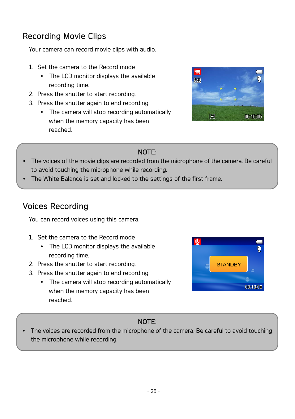 Recording movie clips, Voices recording | AGFA DC-830 User Manual | Page 26 / 52