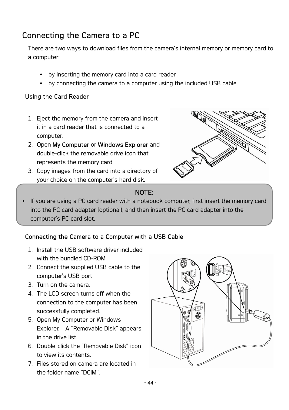 Connecting the camera to a pc | AGFA DC-830 User Manual | Page 45 / 52