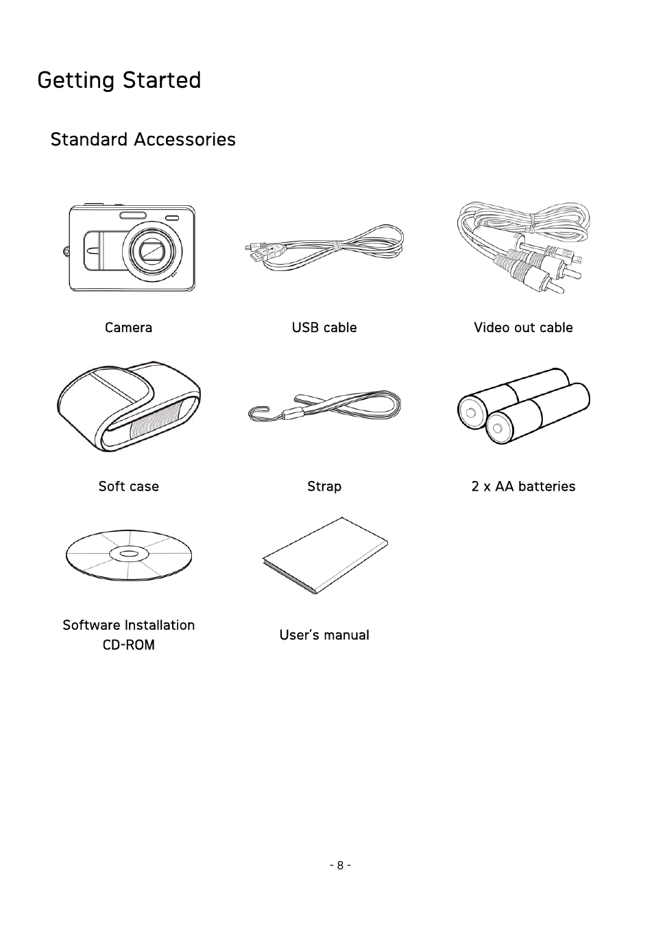 Getting started, Standard accessories | AGFA DC-830 User Manual | Page 9 / 52