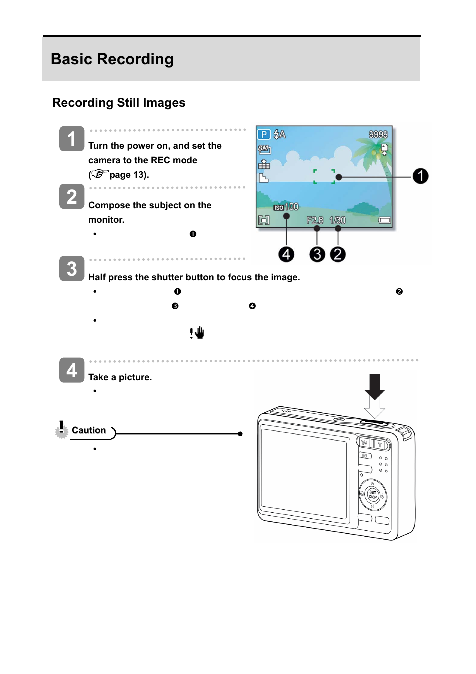 Basic recording, Recording still images | AGFA DC-830i User Manual | Page 23 / 57