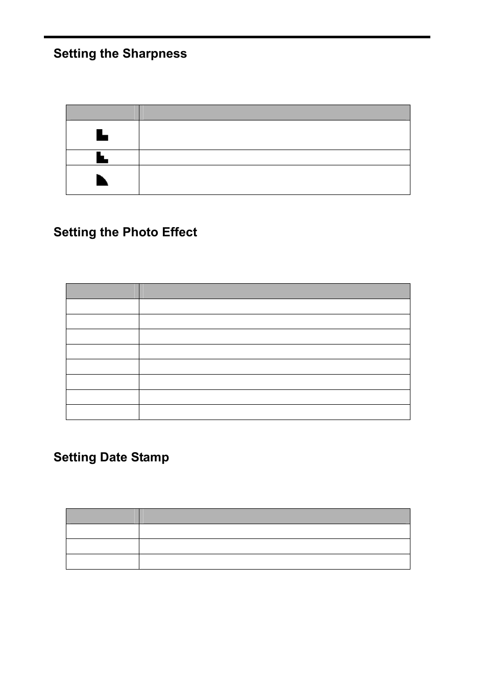 Setting the sharpness, Setting the photo effect, Setting date stamp | AGFA DC-830i User Manual | Page 35 / 57