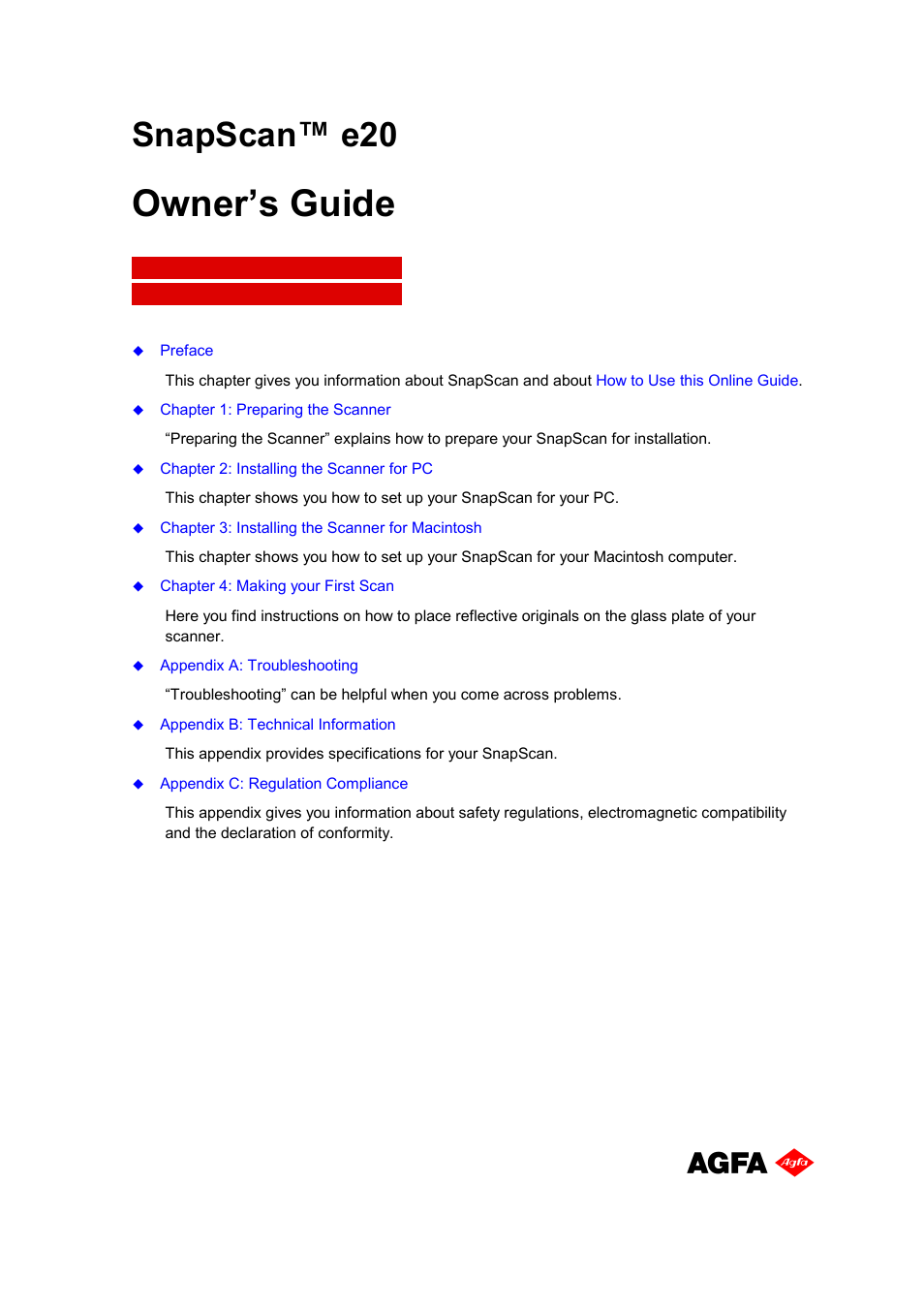 AGFA E20 User Manual | 35 pages