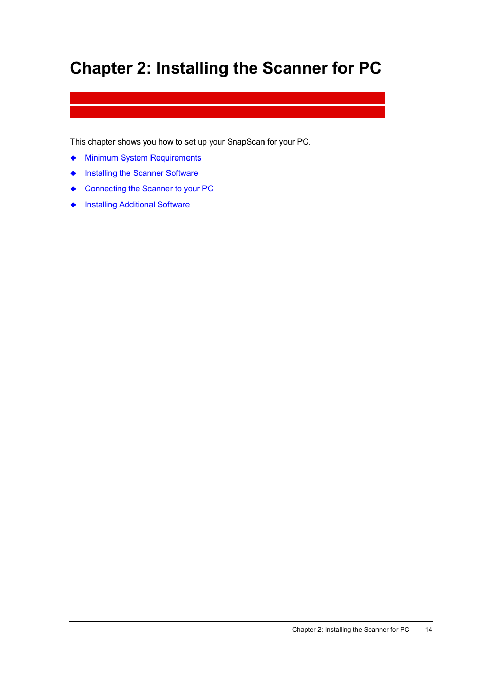 Chapter 2: installing the scanner for pc | AGFA E20 User Manual | Page 14 / 35