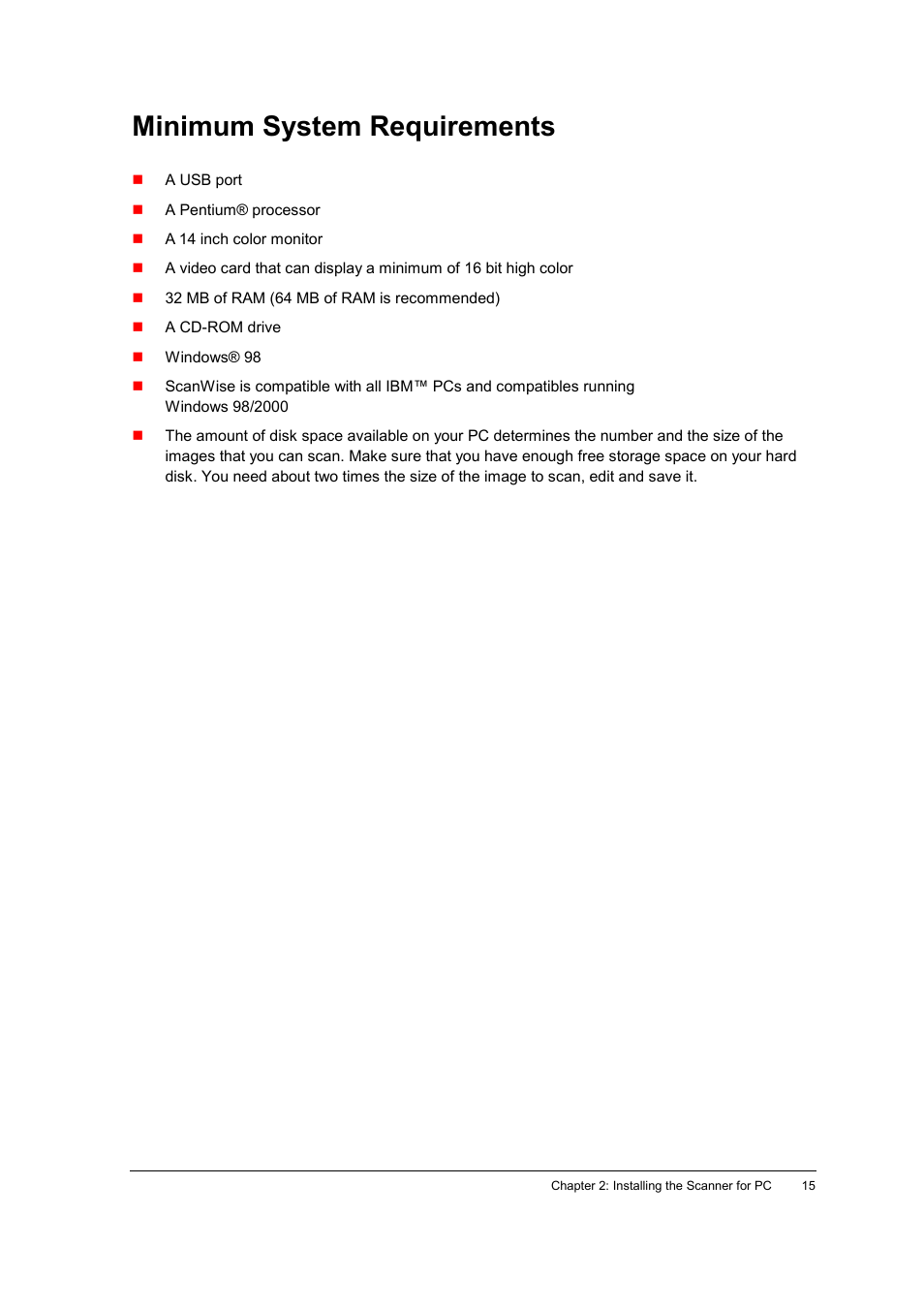 Minimum system requirements | AGFA E20 User Manual | Page 15 / 35