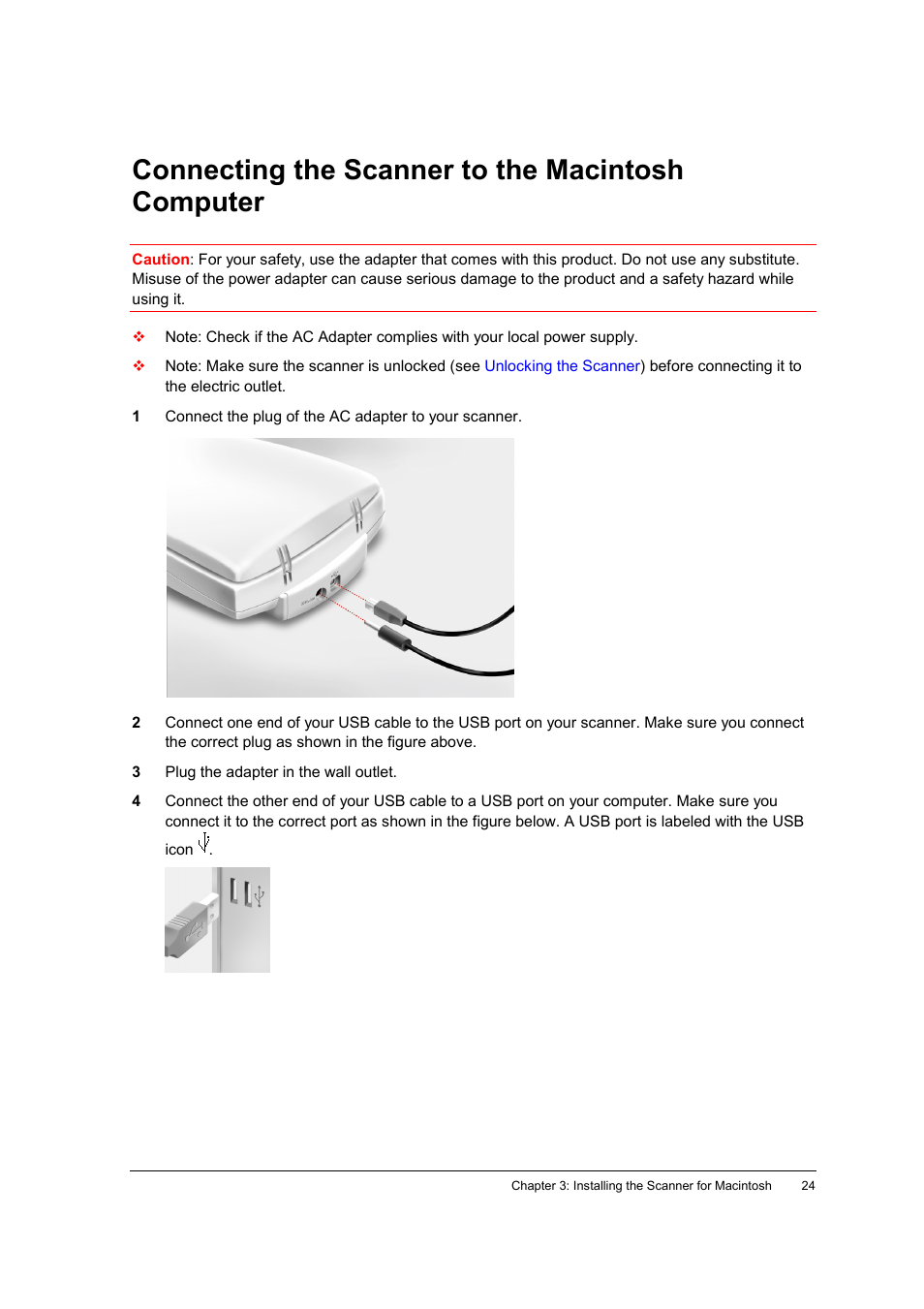 Connecting the scanner to the macintosh computer | AGFA E20 User Manual | Page 24 / 35