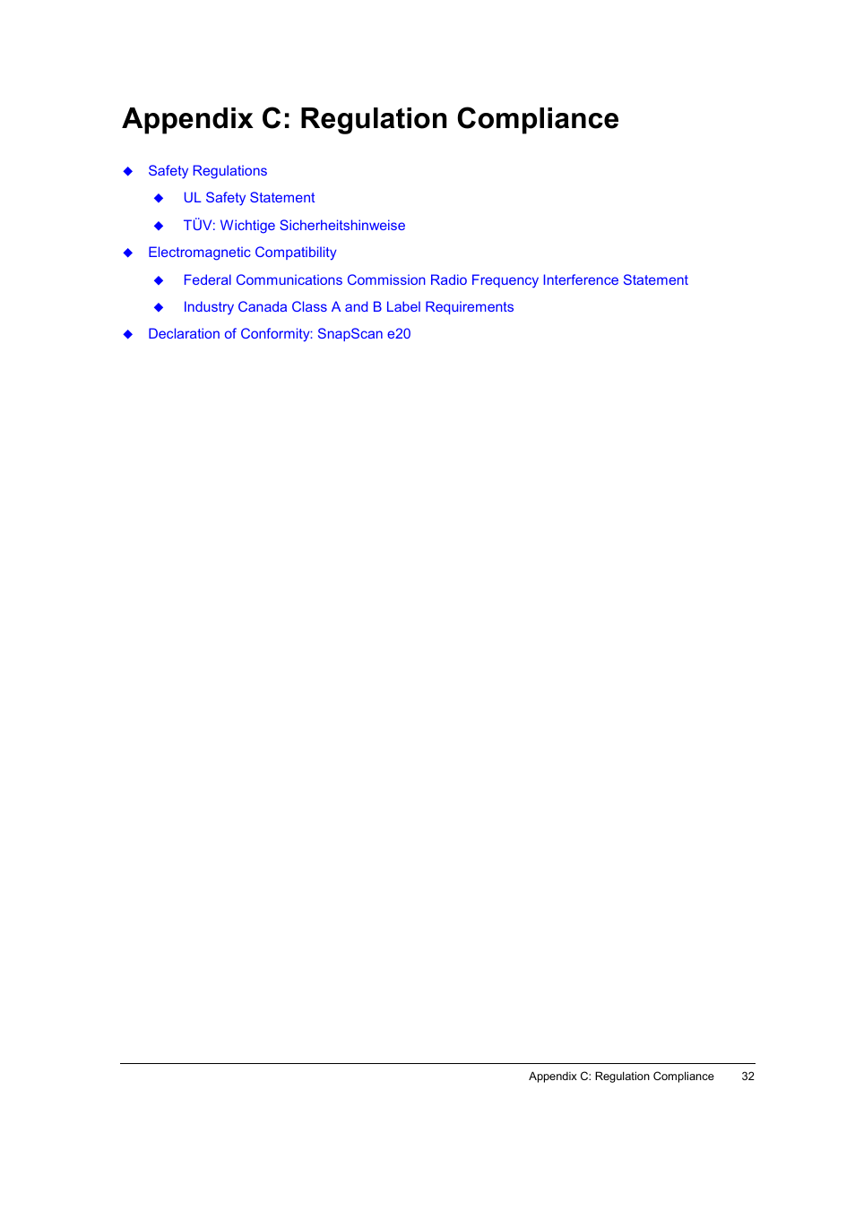 Appendix c: regulation compliance | AGFA E20 User Manual | Page 32 / 35