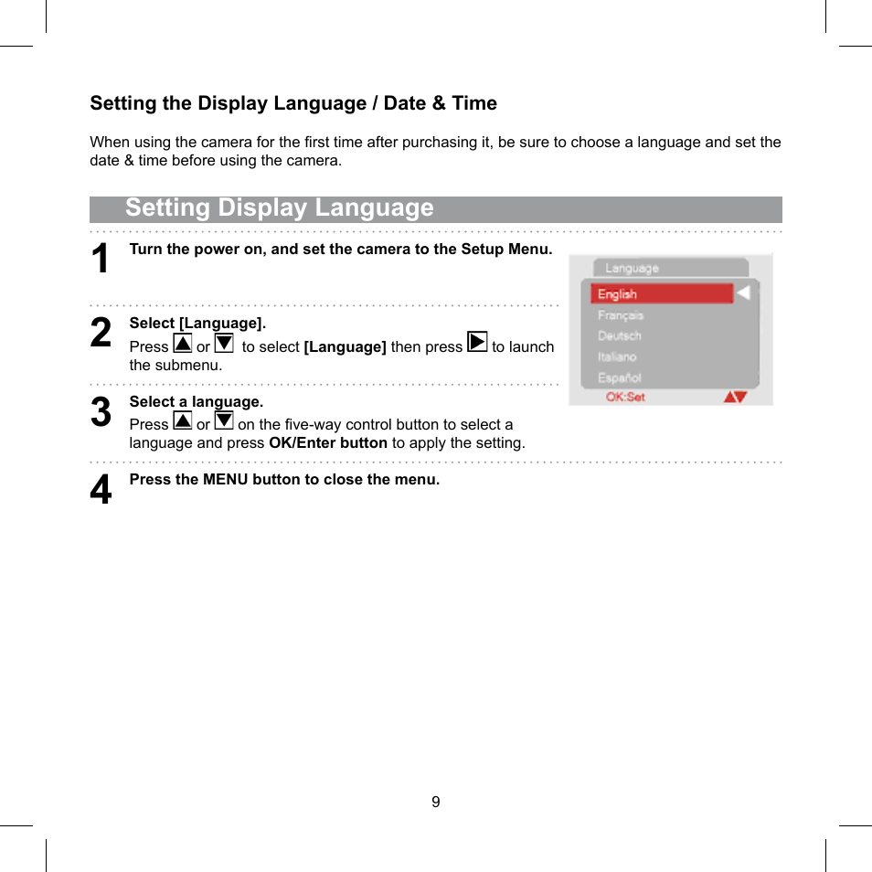 Setting display language | AGFA 510-D User Manual | Page 9 / 15