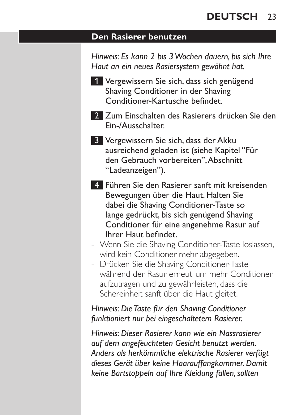 Den rasierer benutzen | Philips Afeitadora NIVEA FOR MEN User Manual | Page 21 / 118