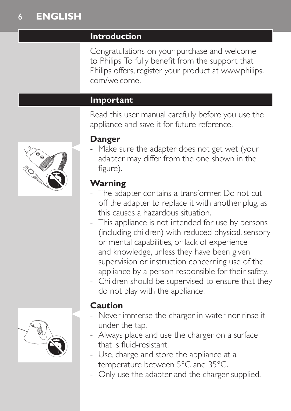 English, Introduction, Important | Danger, Warning, Caution | Philips Afeitadora NIVEA FOR MEN User Manual | Page 4 / 118