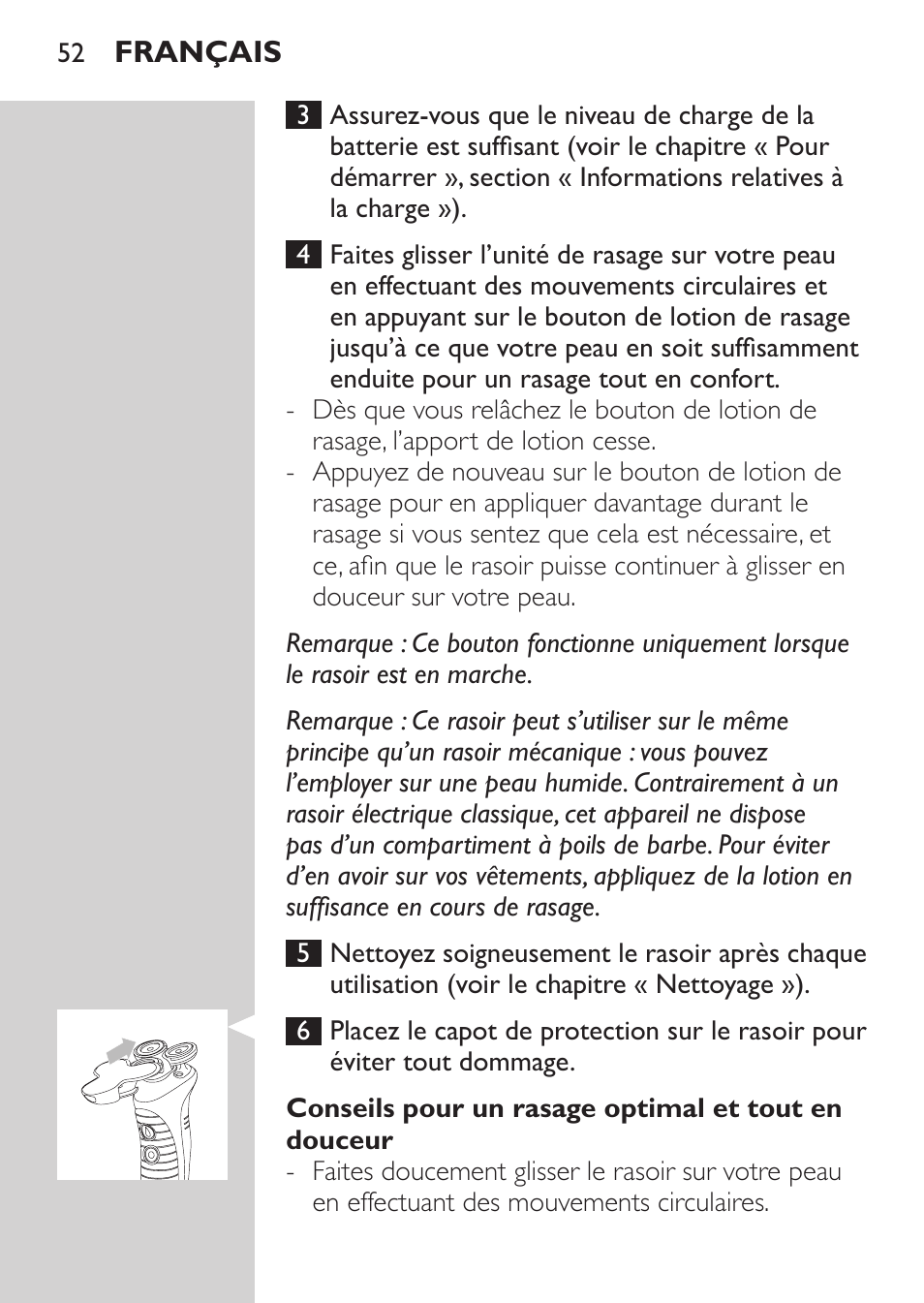 Utilisation du rasoir | Philips Afeitadora NIVEA FOR MEN User Manual | Page 50 / 118