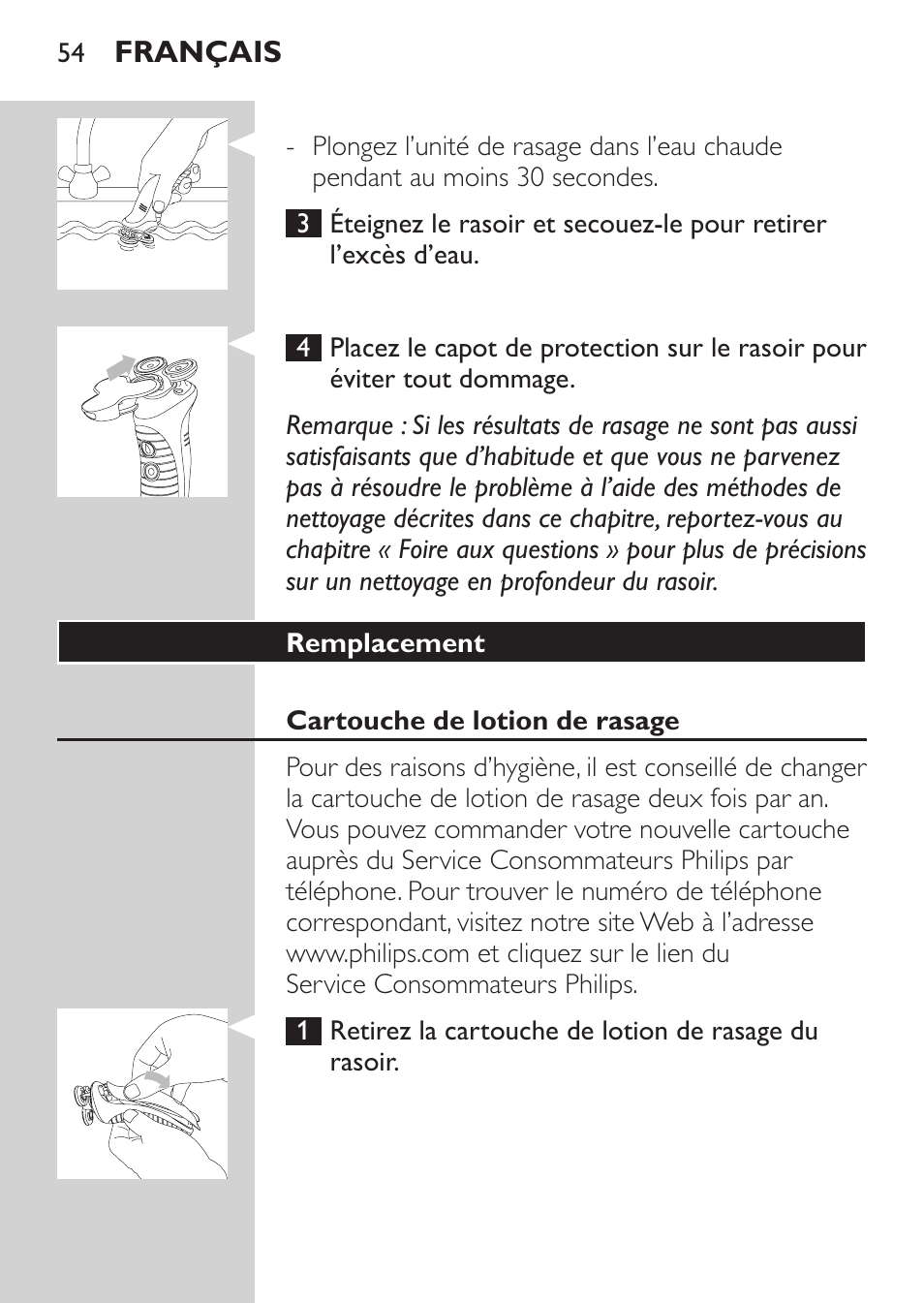 Remplacement, Cartouche de lotion de rasage | Philips Afeitadora NIVEA FOR MEN User Manual | Page 52 / 118