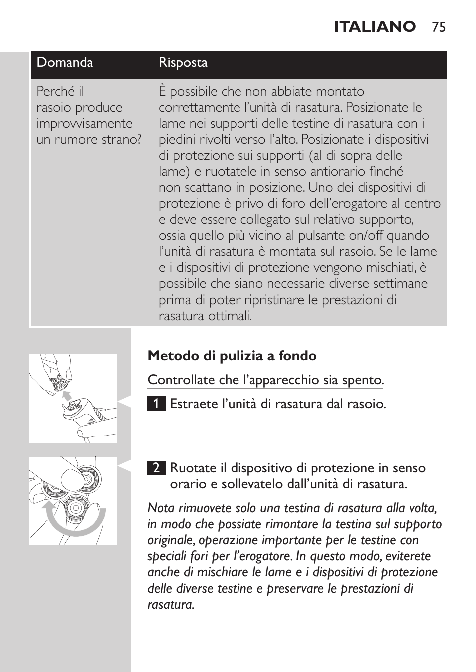 Metodo di pulizia a fondo | Philips Afeitadora NIVEA FOR MEN User Manual | Page 73 / 118