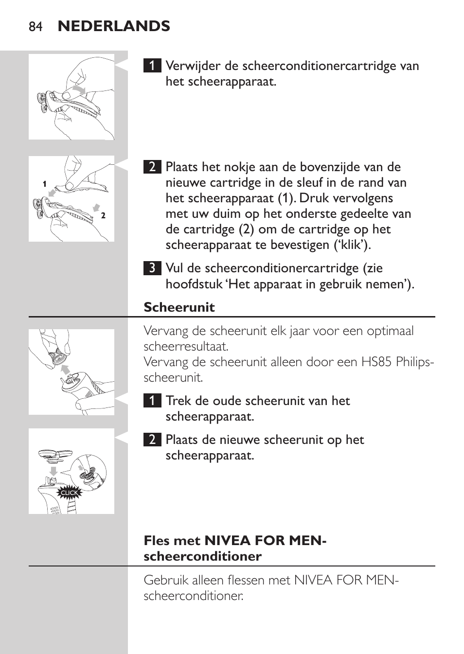 Scheerunit, Fles met nivea for men-scheerconditioner | Philips Afeitadora NIVEA FOR MEN User Manual | Page 82 / 118