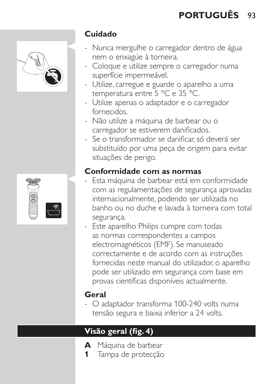 Conformidade com as normas, Geral, Visão geral (fig. 4) | Philips Afeitadora NIVEA FOR MEN User Manual | Page 91 / 118
