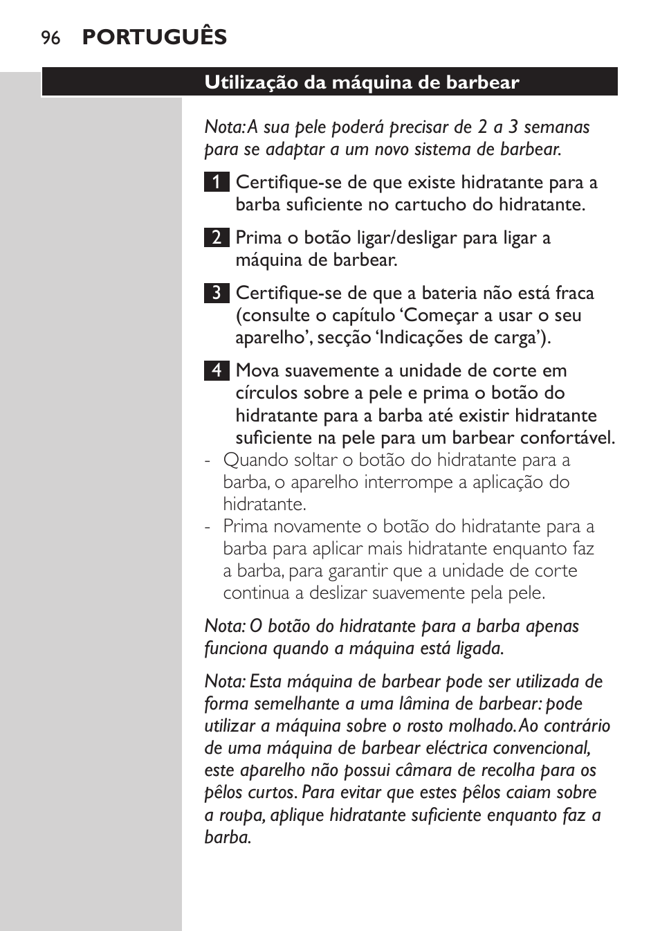 Utilização da máquina de barbear | Philips Afeitadora NIVEA FOR MEN User Manual | Page 94 / 118