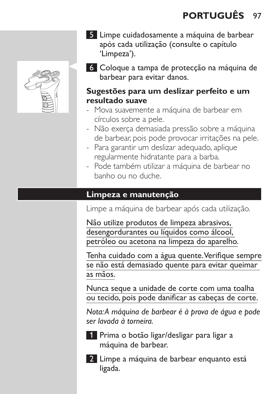 Limpeza e manutenção | Philips Afeitadora NIVEA FOR MEN User Manual | Page 95 / 118