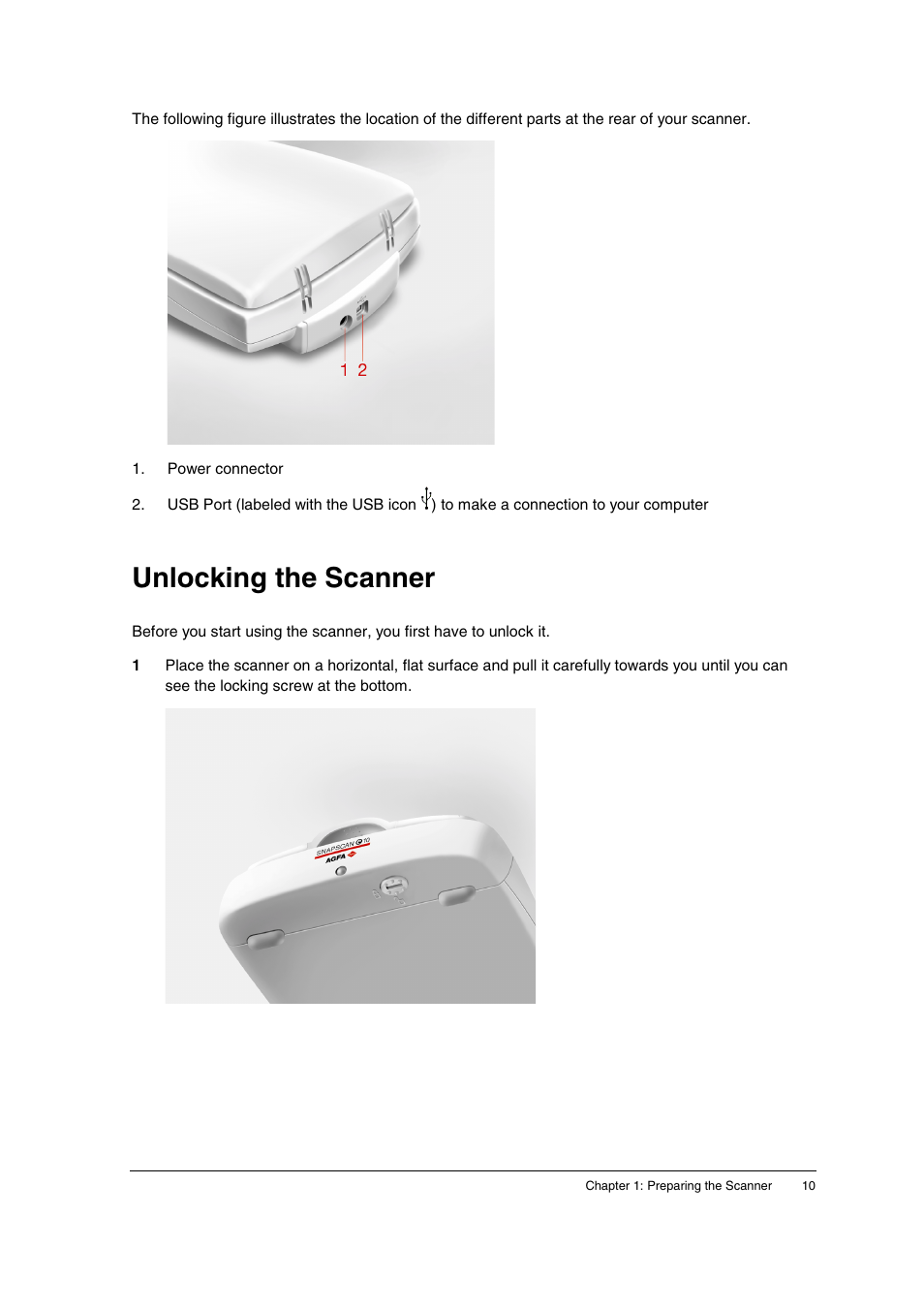 Unlocking the scanner | AGFA SNAPSCAN E10 User Manual | Page 10 / 30