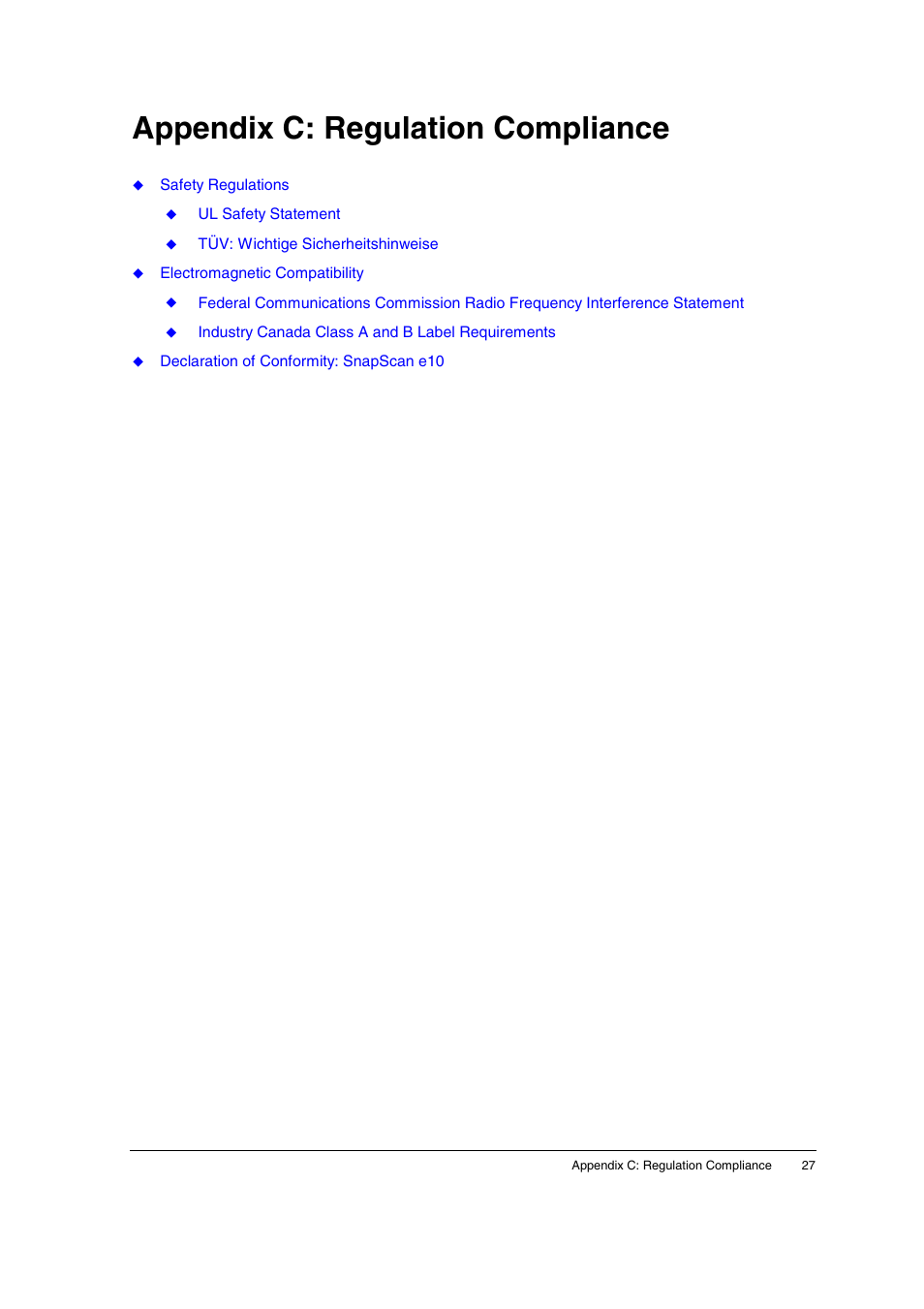 Appendix c: regulation compliance | AGFA SNAPSCAN E10 User Manual | Page 27 / 30