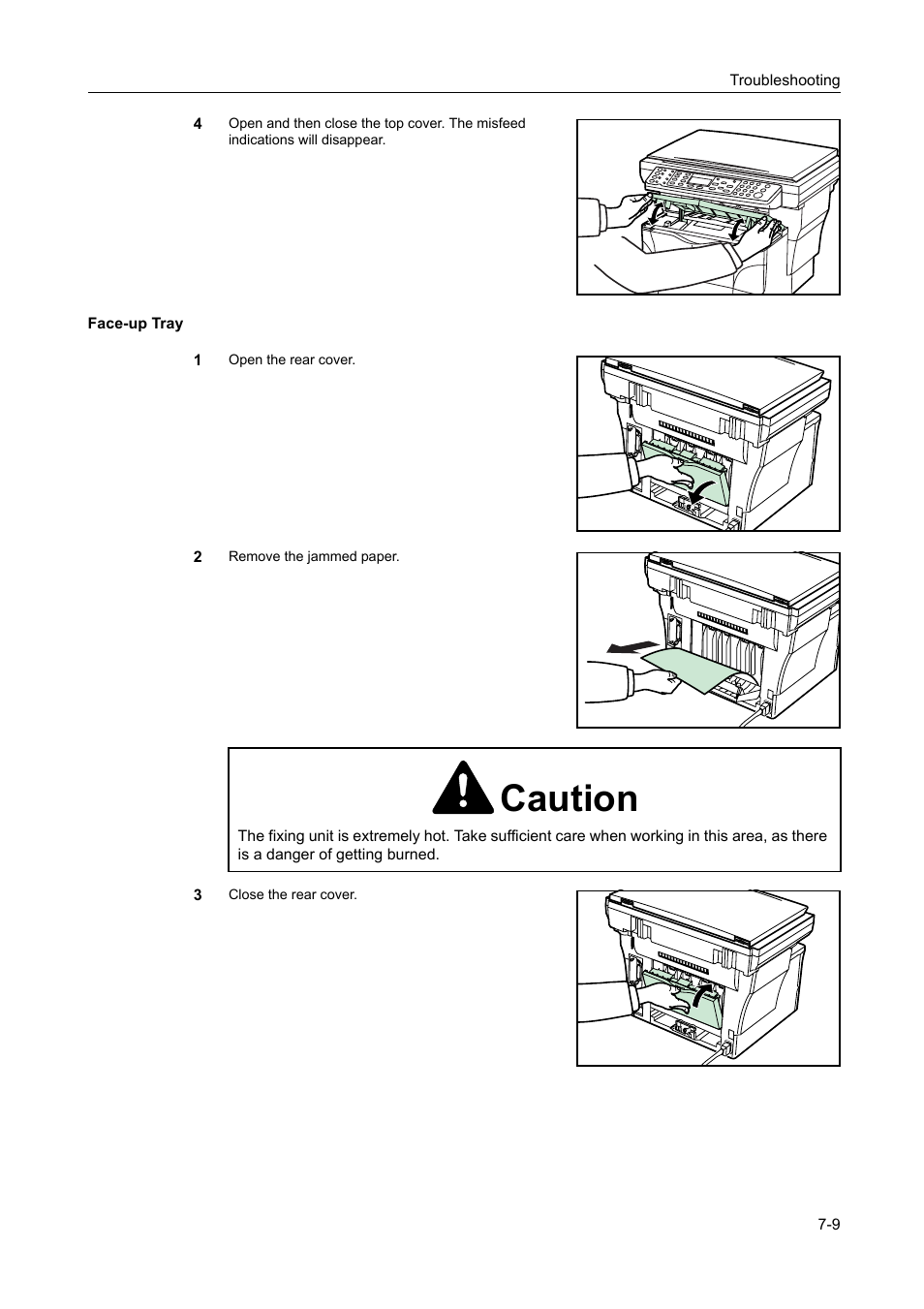 Face-up tray -9, Caution | AGFA 1815 Copier User Manual | Page 101 / 116