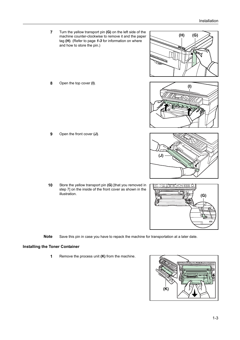 Installing the toner container -3 | AGFA 1815 Copier User Manual | Page 23 / 116