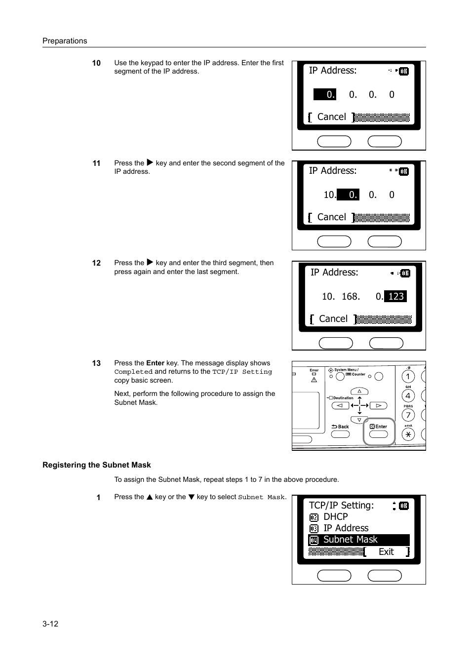 Registering the subnet mask -12 | AGFA 1815 Copier User Manual | Page 44 / 116